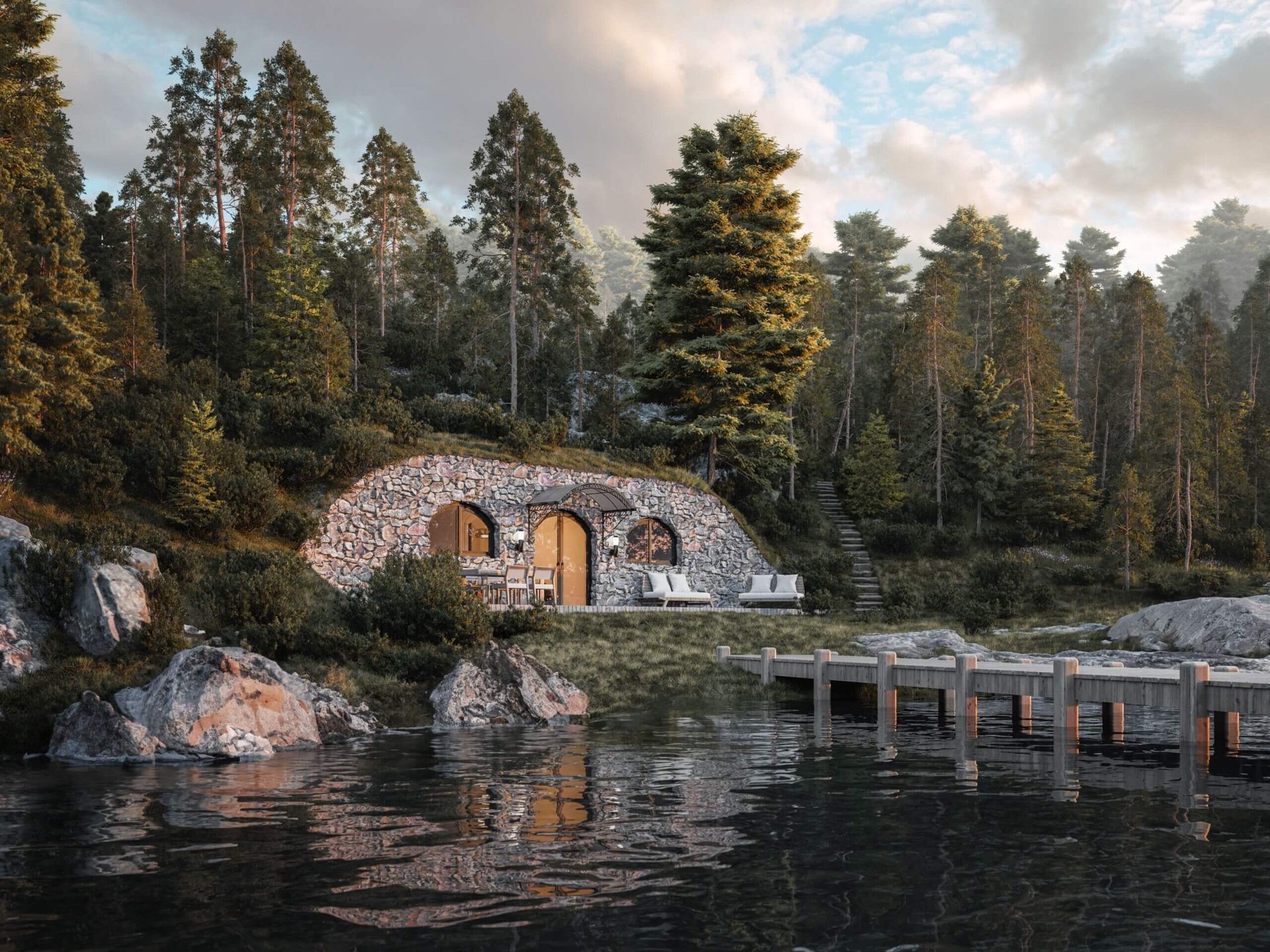 Lakeside earth-sheltered home: the range's beauty shot